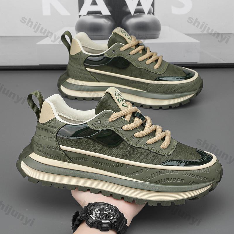 Fashion Men's Casual Sneakers New Fashion Platform Sport Shoes 2025 Spring Black Chunky Sneakers Men Comfortable Leather Platform Shoes