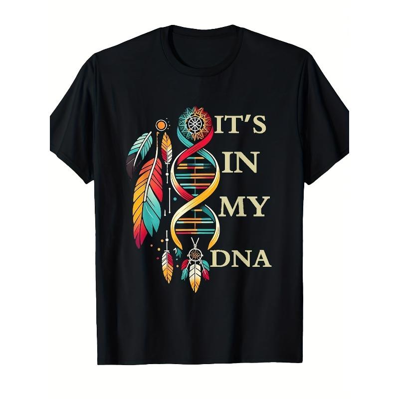 Europäische Größen Grafisches T-Shirt - Leichtes atmungsaktives Herren-Rundhals-T-Shirt mit DNA-Helix-Grafik für Männer, Lässige Sommerkleidung
