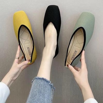 Mode 2024 Baumwollstoff Ballerinas Schuhe Damen Gelb Ballerina Socken Schuhe Damen Slipper Flache Absatzschuhe Übergröße 43