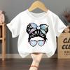 Summer Girls Casual T Shirts Fashion Printed Children's Short Sleeve Tops Kids Breathable Comfy Outdoor Tee Black Pink White