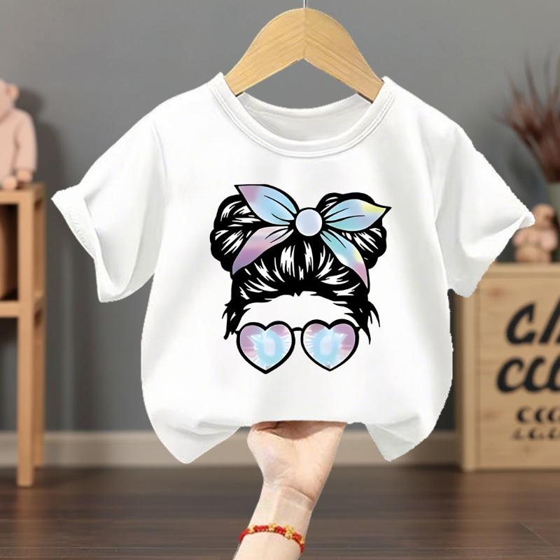 Summer Girls Casual T Shirts Fashion Printed Children's Short Sleeve Tops Kids Breathable Comfy Outdoor Tee Black Pink White