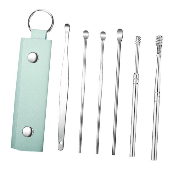 6-Piece Stainless Steel Ear Pick Set Spiral Ear Cleaner Tools with Faux Leather Case Home Ear Care Kit for Home Travel