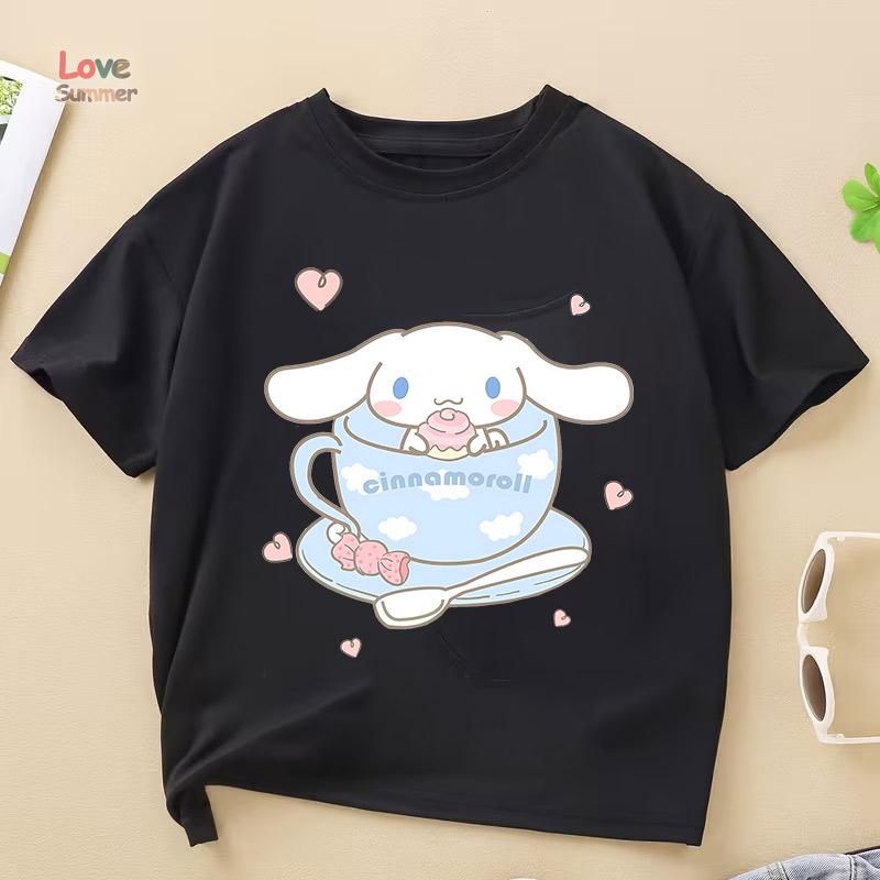 Cinnamoroll Dívka Roztomilé Ležérní Krátký Rukáv 2026 Léto Potisk Tričko Perfektní Dárek pro Děti ve Věku 4-14 Trendy pro Streetwear zpět do školy