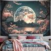 Moonlight Cherry Blossom Tapestry Moon Starry Sky Mountain Landscape Wall Hanging Tapestry for Bedroom Living Room Home Decor