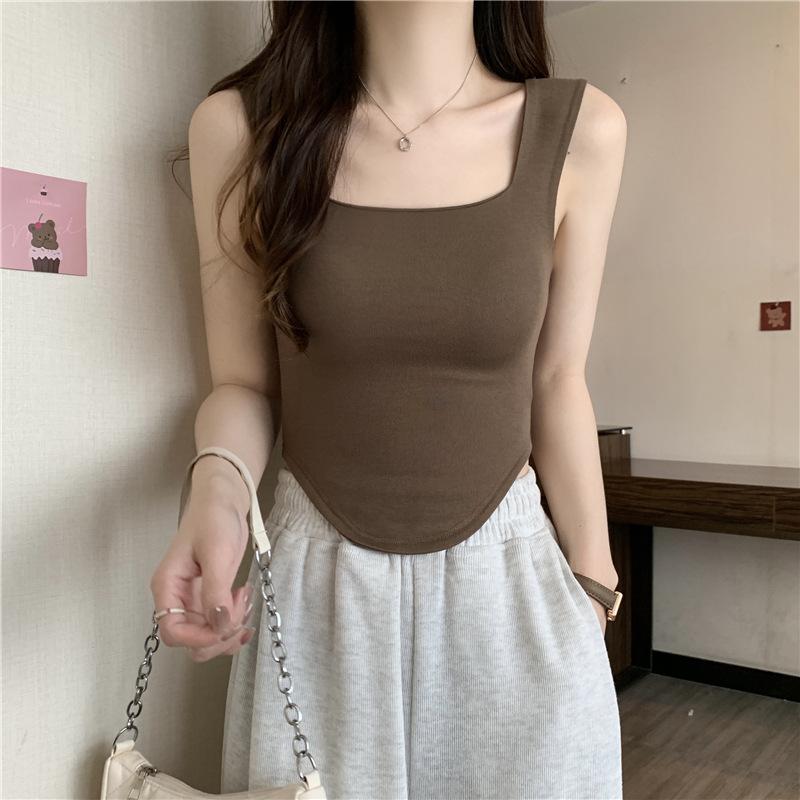 Summer Sweet Spice Girl Halter Tank Top with Chest Pad Inside and Outside Wear Wide Strap Sleeveless Top