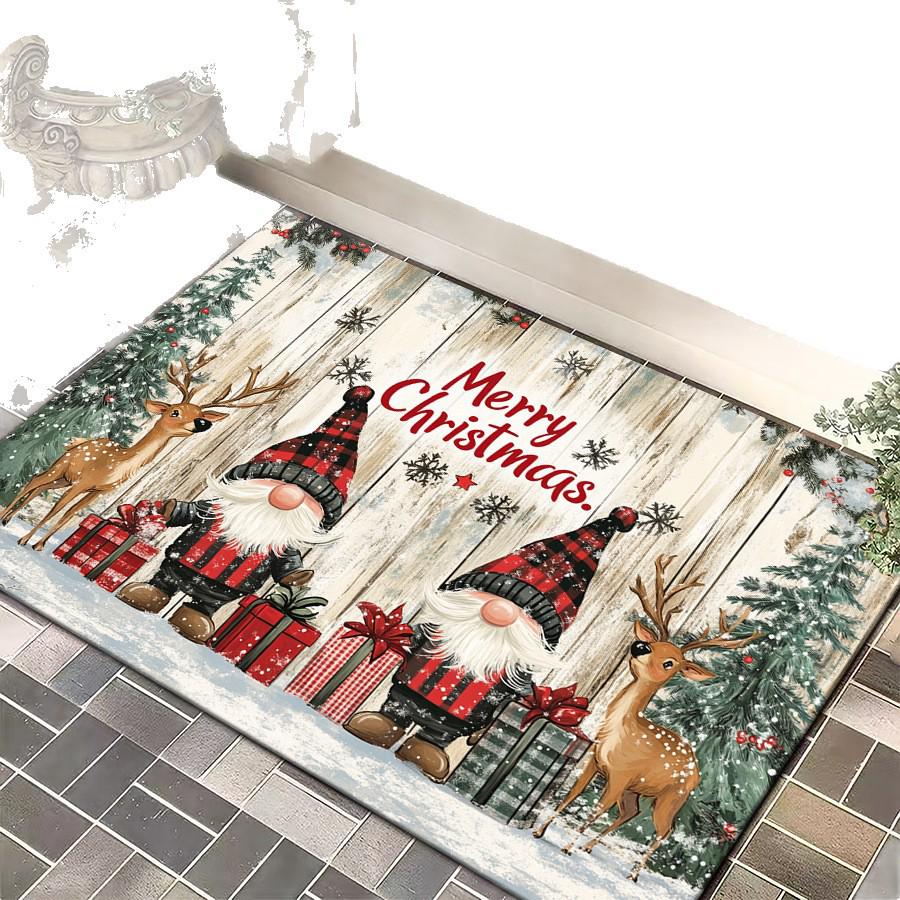 Cartoon Christmas Knit-Style Non-Slip Velvet Floor Mat: Dirt-Resistant Bathroom or Entrance Decor
