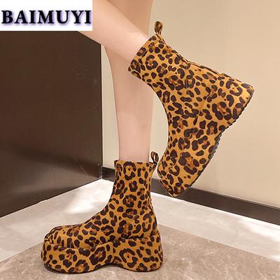 Leopard Wohnungen Plattform Frauen Stiefeletten Marke Schuhe 2025 Trend Winter Neue Wildleder Schnee Chelsea Stiefel Mode Lässig Mujer Botas