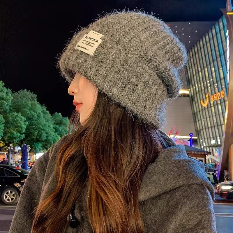 

Шапка 2025 новая зимняя теплая шерстяная шапка большой окружности головы показывает маленькое лицо свободные ушные раковины вязаная шапка тренд M（56-58cm）