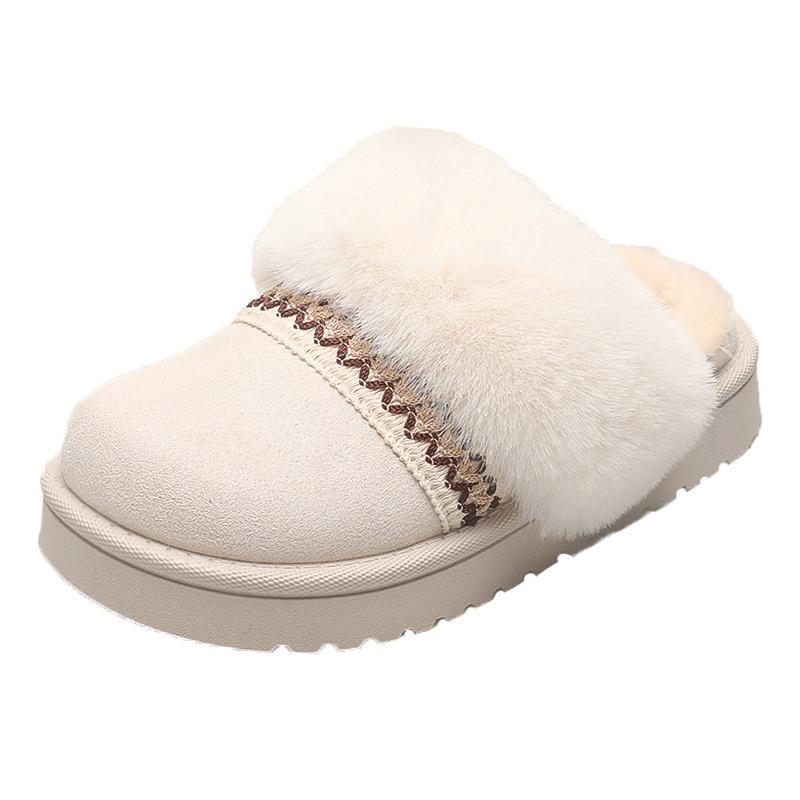 Fleece cotton slippers wear new flat-bottomed thick-soled large-size cotton slippers with one foot, lazy shoes