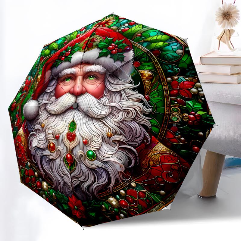 

1pc Sturdy 8-Bone Auto Umbrella, Santa Claus Umbrella, Digital Printed, Foldable Umbrella for On-the-Go Outdoor Use