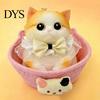 Cat Stress Relief Toy with Basket & Accessories, Slow Rebound Simulated Kitten Fake Squeeze Toy, Soft Stretchy Animal Fidget for Desk Decoration Toys