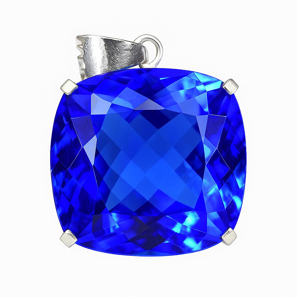 925 Sterling Silver Natural 119 Ct Square Cushion Pendant CERTIFIED Blue Gems AI-51-NS