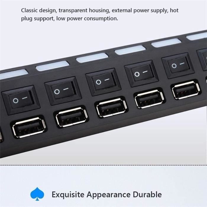 Hubs USB Hub USB JDL-A7 HUB USB Hub 7 Ports USB 2.0 Independent Switch Indicator High Speed Ultra Slim Splitter 21289