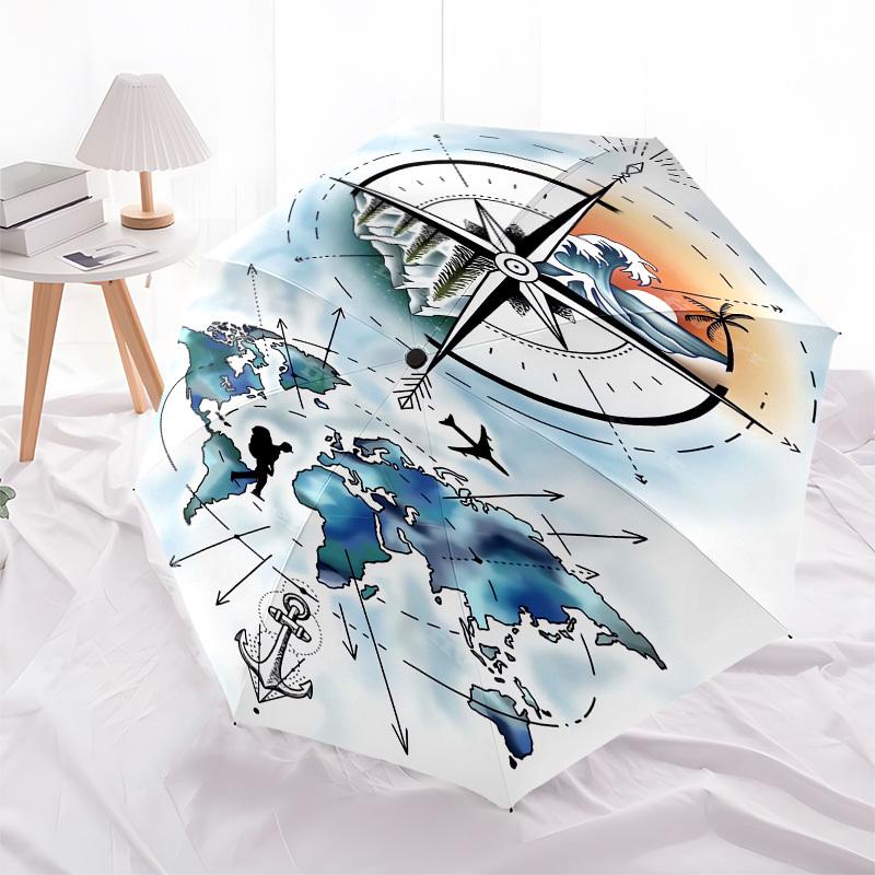 

1pc Global Exploration and Navigation Umbrella with Plastic Handle,Compact & Stylish,Cartoon Pattern,Outdoor UmbrellaPT376