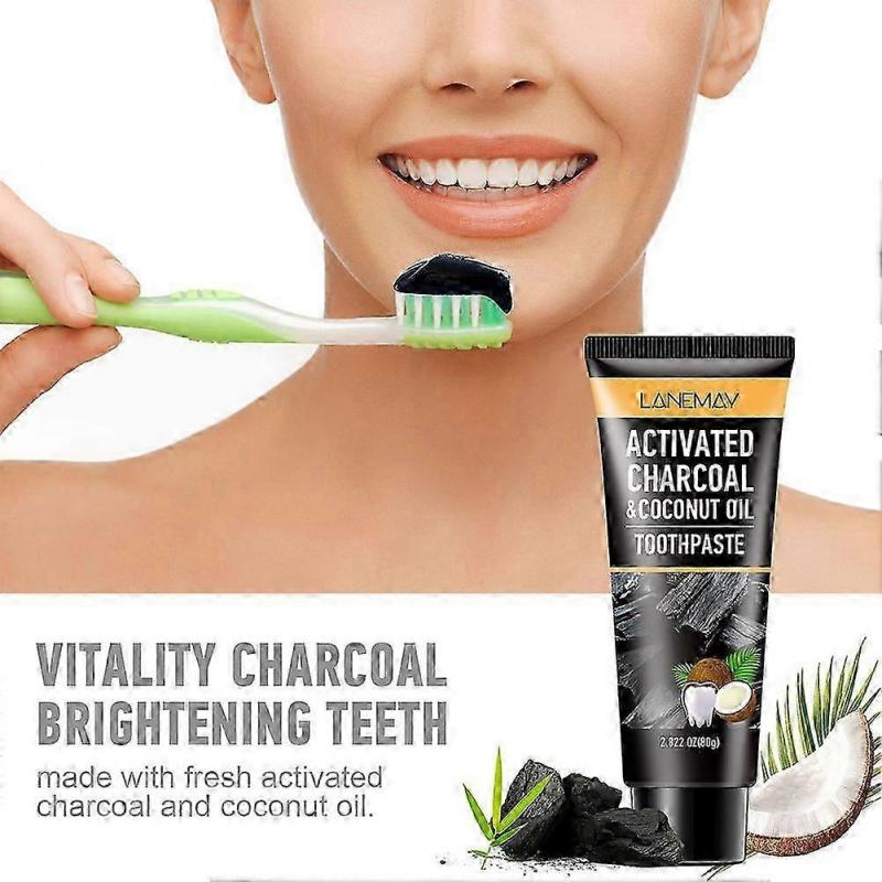 Activated Charcoal & Coconut Oil Whitening Toothpaste - Deep Stain Remover for Fresh Breath, Natural Formula, 100g