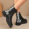 Plus Size Fashion Leopard Print Chelsea Boots Women Thick Sole Non Slip Ankle Boots Woman Autumn Slip On PU Leather Botas Mujer