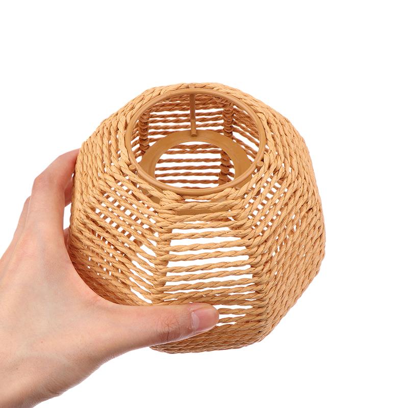 1 Piece Vintage Hanging Lampshade Handmade Woven Lamp Shade For Living Room Bedroom Hotel Simulated Rattan Light Fixture