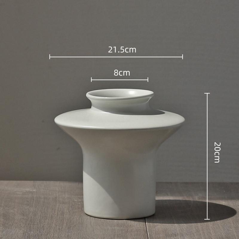 White Ceramic Vase Handmade Porcelain Bottle Flower Vase Hydroponics Terrarium Frisbee Pot Home Decoration Accessories