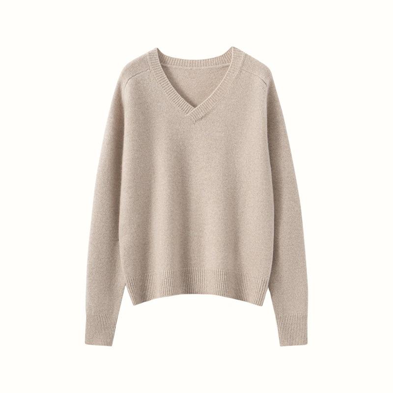 Women's Thickened V-Neck Cashmere Raglan Sweater - Loose Knit Two-Strand Base Layer for Autumn/Winter