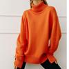 Womens Solid Color High Neck Knit Sweater Loose Fit Winter 2026 Casual Streetwear Long Sleeve Pullover