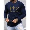 Men's Spring and Autumn Comfortable Leisure Love Faith Pattern Printed Round Neck Long Sleeve T-shirt Top
