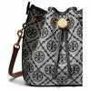 Tory Burch T Monogram Letter Pattern Metal Buckle Fabric And Leather Bucket Bag Mini Women Bags Navy-Blue Gray 181375-405