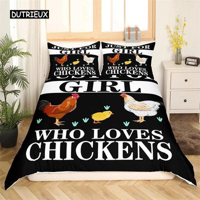 Chicken Bedding Set Queen Farmhouse Animal Duvet Cover Hen Rooster Chicken Comforter Cover For Girls Teens Women Bedroom Decor