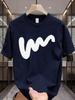 Unisex Black Crew Neck Tee Wave Line Print Oversized Short Sleeve Unisexs Summer Streetwear Casual Basic Comfort Daily Wear Top