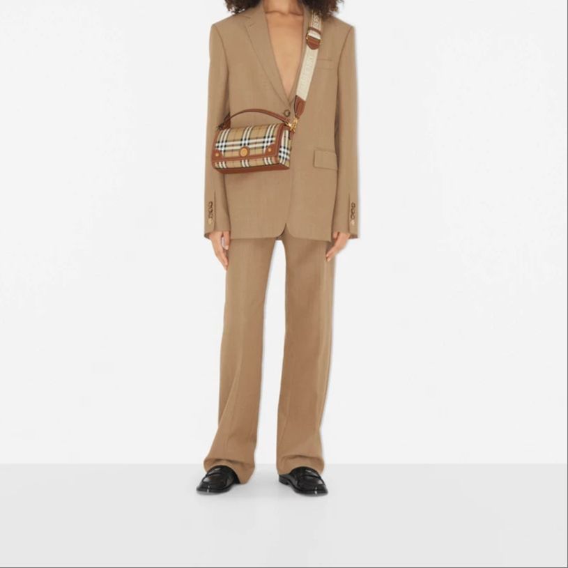 Burberry Borsa a Spalla in Pelle a Quadri Vintage, Borsa a Mano di Lusso con Chiusura a Scatto e Manico Superiore Color Oro per Donna, per il Pendolarismo Quotidiano e le Serate 80661651
