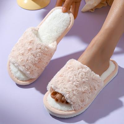 Floral Design Home Warm Slippers Soft Sole Lightweight Plush Lined Shoes Non-slip Indoor Mute Shoes