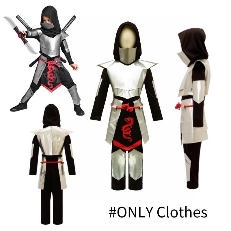 Deluxe Halloween Ninja Costume For Kids Complete Set With Headgear Jumpsuit Leg Warmers Breastplate And Waistcoat Ninja Costume)