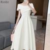 ZANZEA Women Elegant Off Shoulder Sleeveless Casual A-line Dress