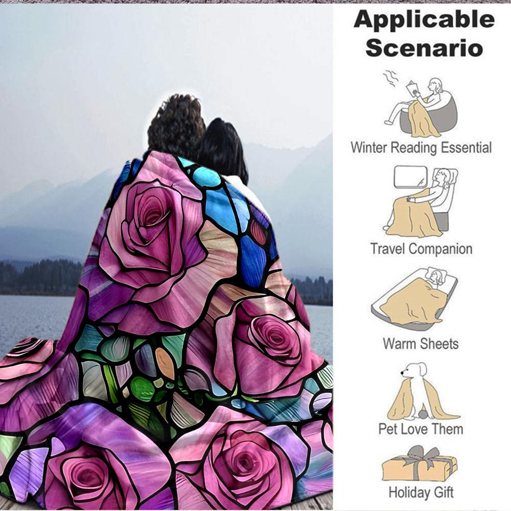 1pc Rose Garden Blanket, Lightweight Flannel Throw Blanket for Sofa, Bed, Travel, Camping, Living Room, Office, Couch, Chair, and Bed