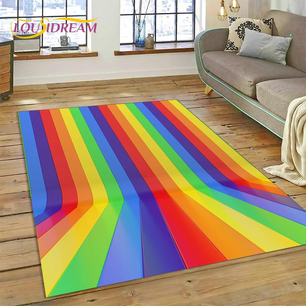 Rainbow 3D Colour Illusion Cartoon Rug Carpet for Living Room Bedroom Home Decor,Floor Mat Non-slip Decoration for Sofa Doormat