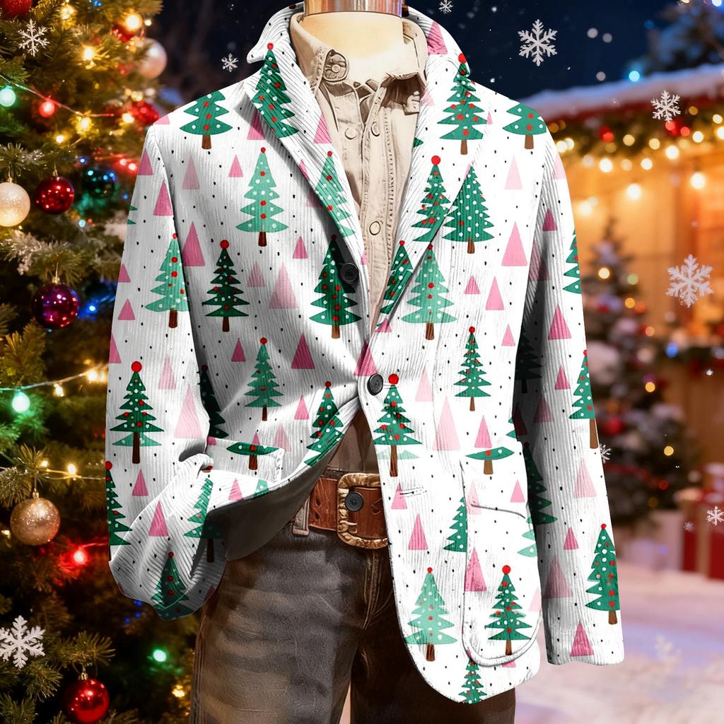 Men's Ugly Christmas Corduroy Warm Pocket Suit Jacket Cardigan Men's Casual Suit