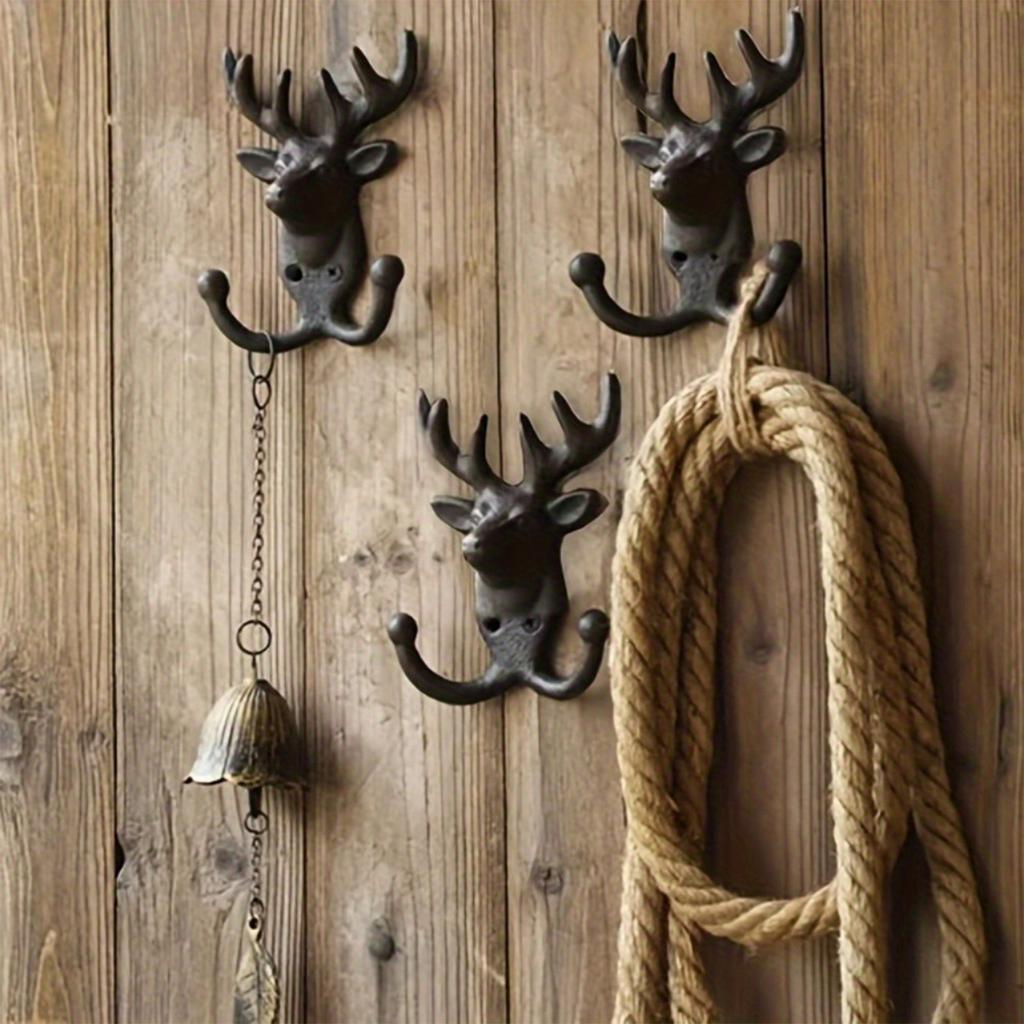 Vintage Deer Double Hook Wall Mount Coat Rack for Home Garden Courtyard Decoration