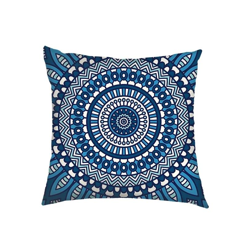 Mandala Floral Print Pillow Case Turkish Blue Evil Eye Cushion Sofa Cases Home Square Throw Pillow Cover Living Room Decoration