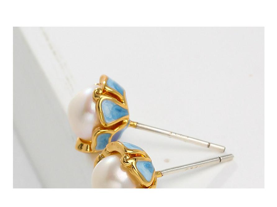 New Chinese Freshwater Pearl & Enamel Flower Stud Earrings - Elegant National Style for Women
