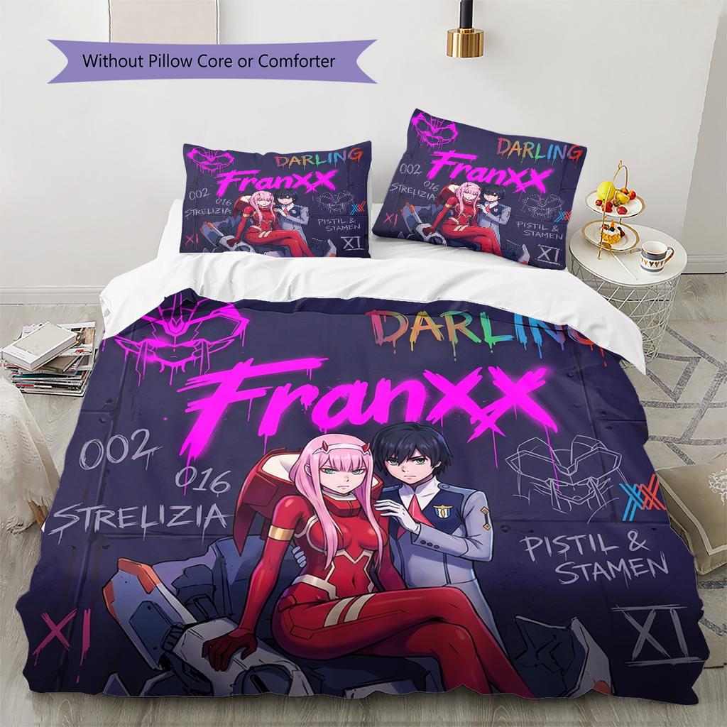 Franxx Pattern Bedding Quilt Set Quilt Cover Pillowcase Home Birthday Gift(1 * duvet cover + 2 * pillowcase, without core)
