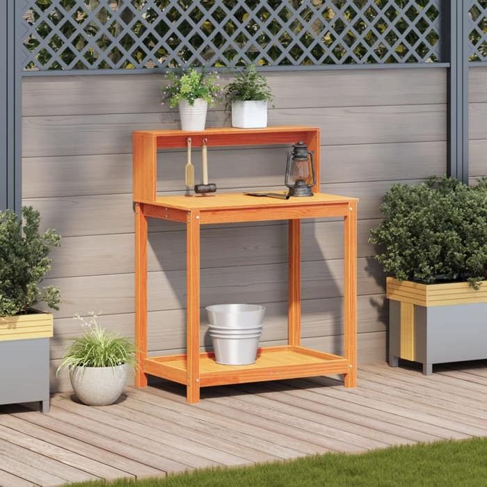 VidaXL Table de Rempotage avec Étagères, Table de Plantation avec Rangement, Banc de Rempotage, Table à Plantes, Marron Bois 844633
