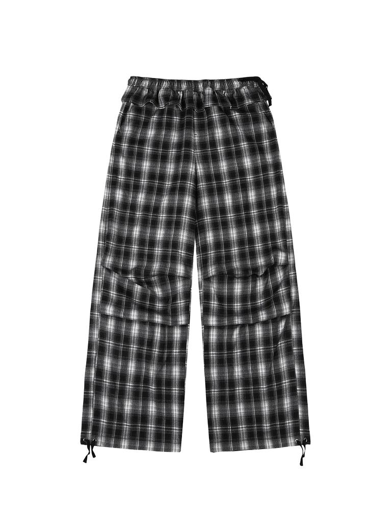 TUOMIO Frill Layered Check Pants [Black]