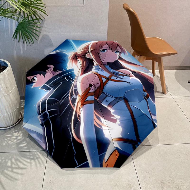 Sword Art Online Umbrella with Automatic Open/Close & Self-8-Rib Heavy-Duty Umbrella, Compact Travel Umbrella Suitable for Outdoor