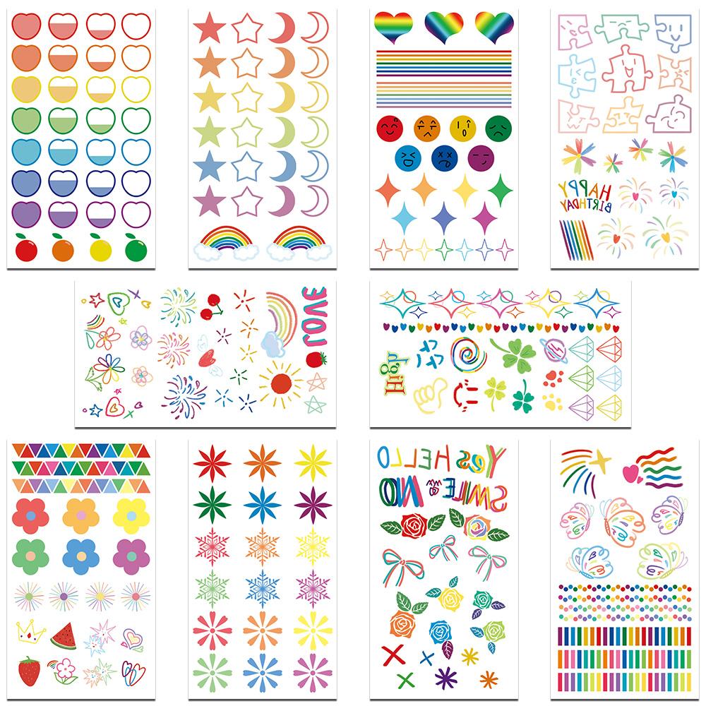 

10 листов красочных граффити узор татуировки наклейки для лица руки тела временные поддельные водонепроницаемые татуировки наклейки детские подарки на вечеринку