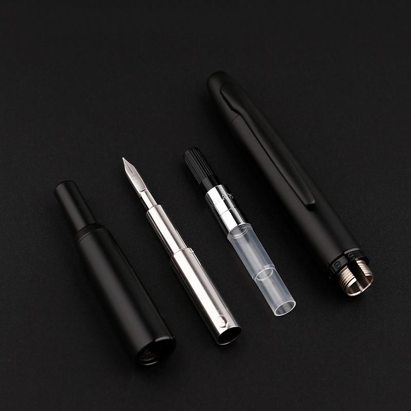 Matte Black MAJOHN A1 Press Fountain Pen Retractable Extra Fine Nib 0.4mm Metal Ink Pen with Converter for Writing