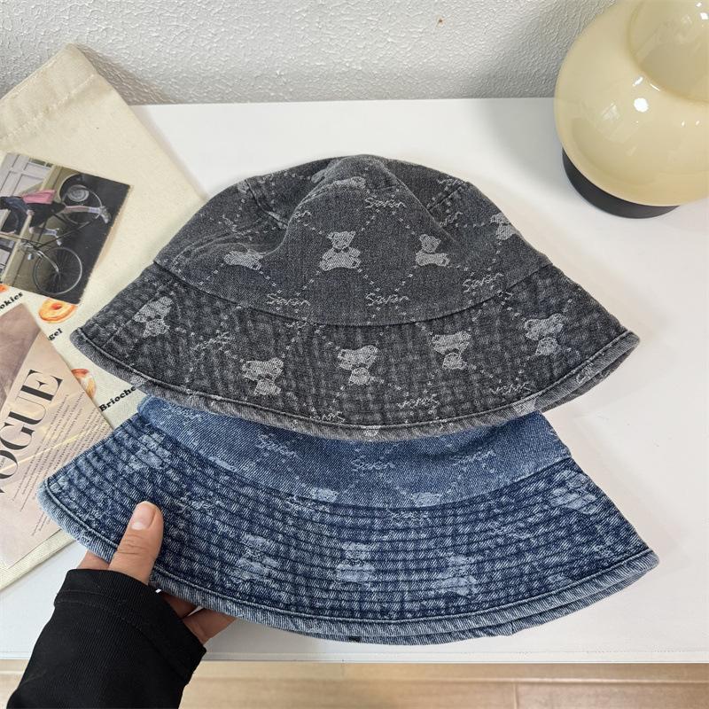 Retro Washed Denim Bucket Hat Women's Spring Summer Big Head Circumference Versatile Washbasin Hat Bucket Hat Tide