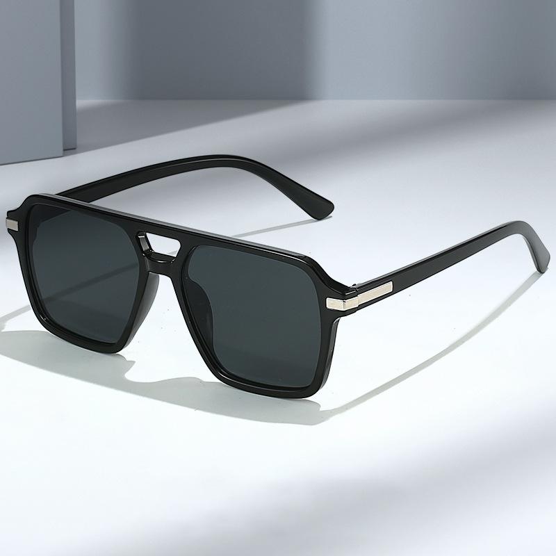 European and American summer new square double beam sunglasses, fashionable men's and women's versatile glasses, black sunshade sunglasses