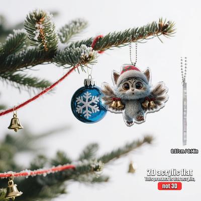 1/4 2D Plane Cute Bell Christmas Owl Pendant Suitable for Car Home Festival Decoration Christmas Tree Pendant Christmas Gift