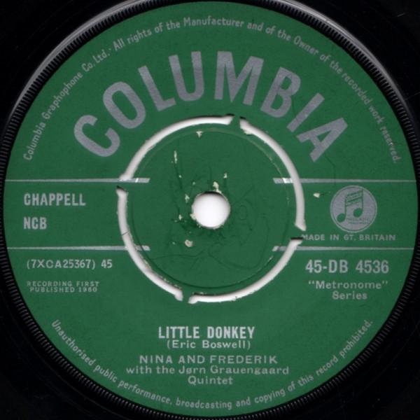 

7inch Record NINA FREDERIK JRN GRAUENGAARDS Little Donkey 45DB4536 Columbia UK CountryFolk Used