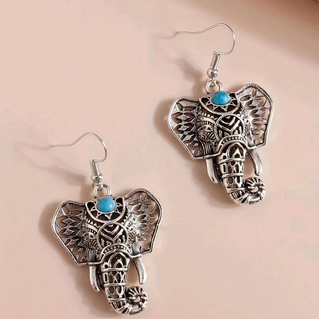 Bohem Vintage Fil Kakma Turkuaz Tasarım Kanca Küpe Alaşım Kadın Aksesuarları Arkadaşlar Severler Için Narin Hediye