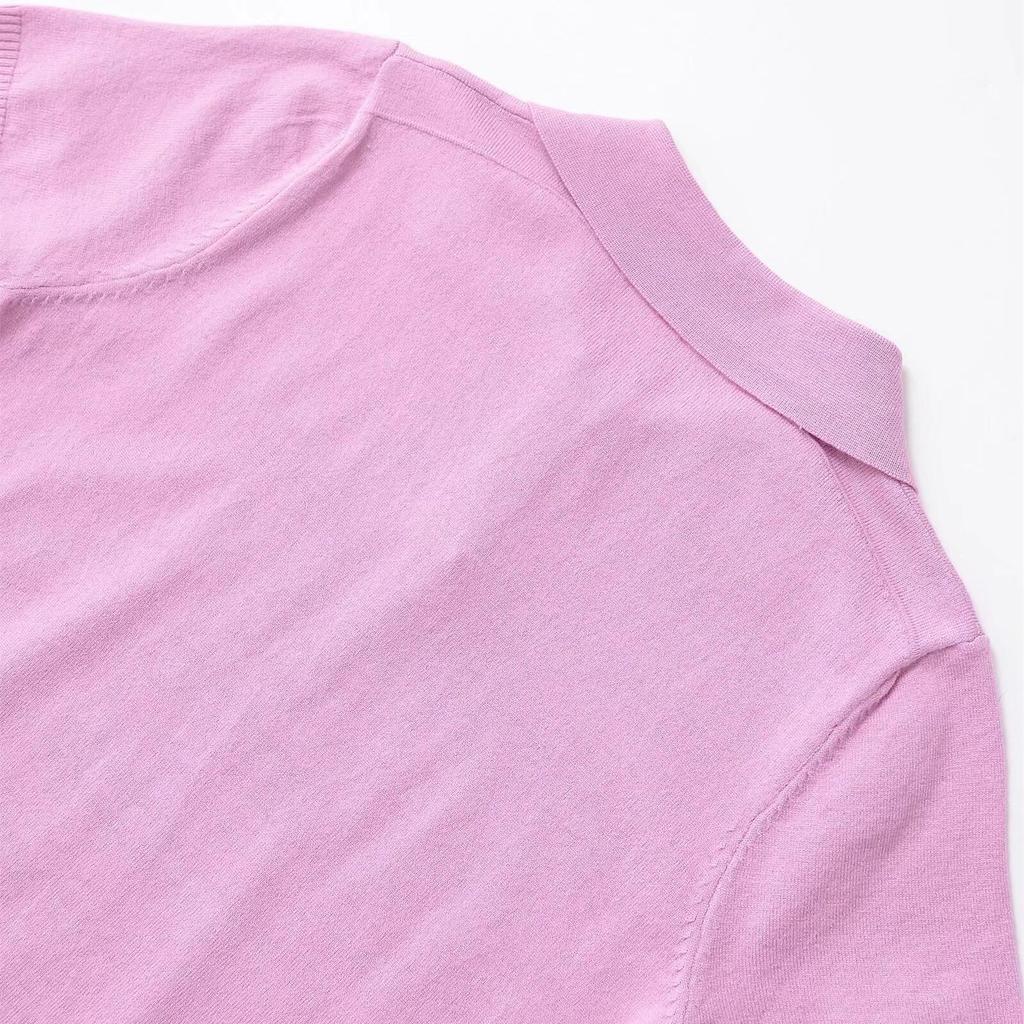 2025 Spring Women's Slim Fit Knit Sweater - Sweet & Simple Turn-Down Collar, Short-Sleeved